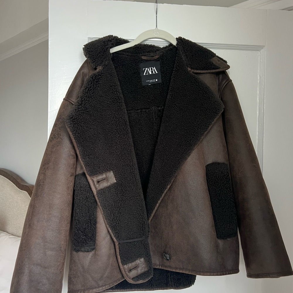 Zara Dark Brown Shearling Coat